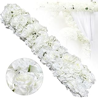 3.28 FT Artificial Flowers Fake Flower Rose Vine Silk Decorative Wall Hanging Plant Artificial Rose Panel DIY Decoration for Wedding Arch Door Arrangement Party Garden (White)