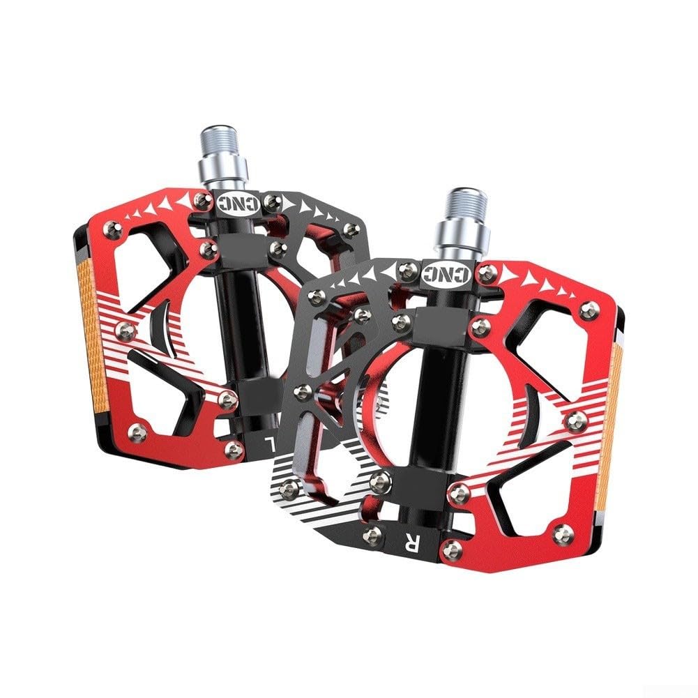 Aluminium Alloy Mountain Bike Pedals With Non-Slip for surface And Reflective Strips For Mtb Cycling, Cnc Machined Flat Pedals For Enhanced Grip And Night Safety(red)