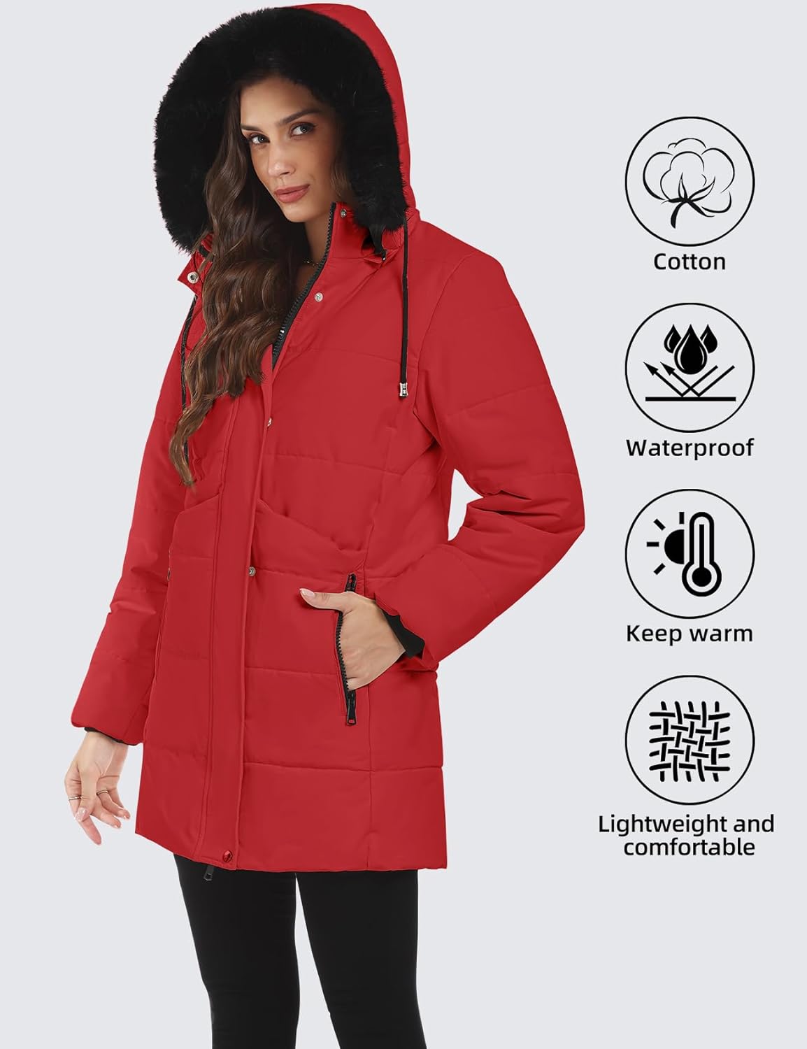 Gihuo Women's Winter Warm Puffer Coat Quilted Long Parka Jacket with Removable Hood - Image 4