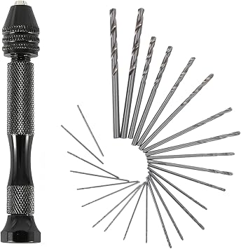 Mandouer 26pcs Pin Vice Hand Drill Set with 0.5-3.0mm Small Drill Bits