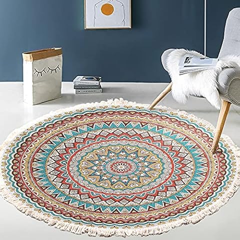 Alfombra Vintage Bohemia de algodón con Estampado de Mandala y Borlas Cover