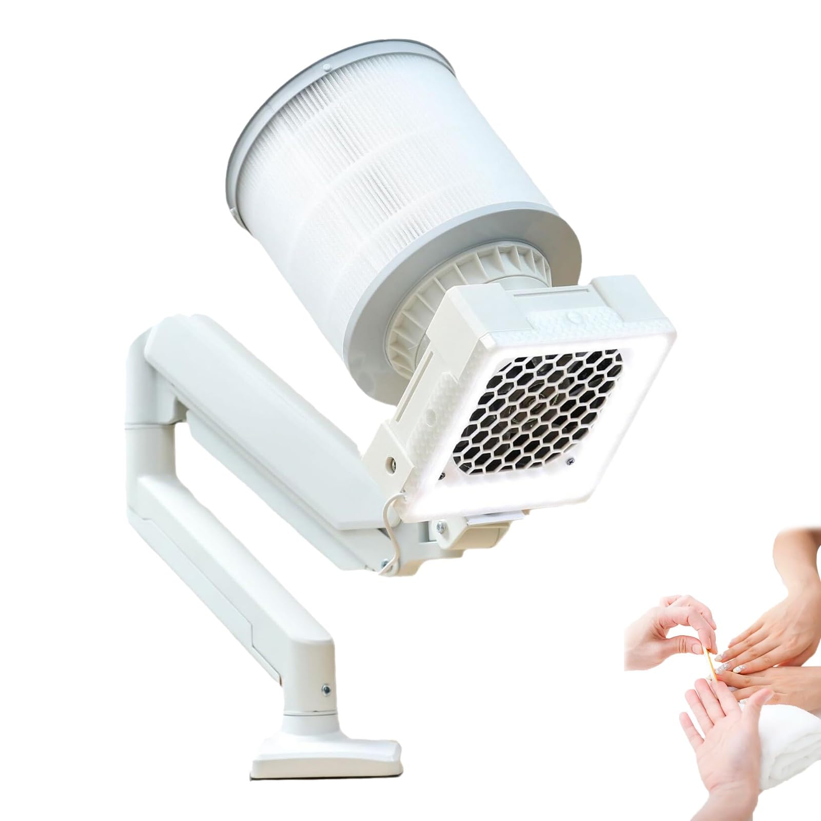 Aspirador de uñas universal de escritorio, con luz LED, soporte metálico de ángulo ajustable, base fija de escritorio, filtro intercambiable, aspirador vertical para salón en casa