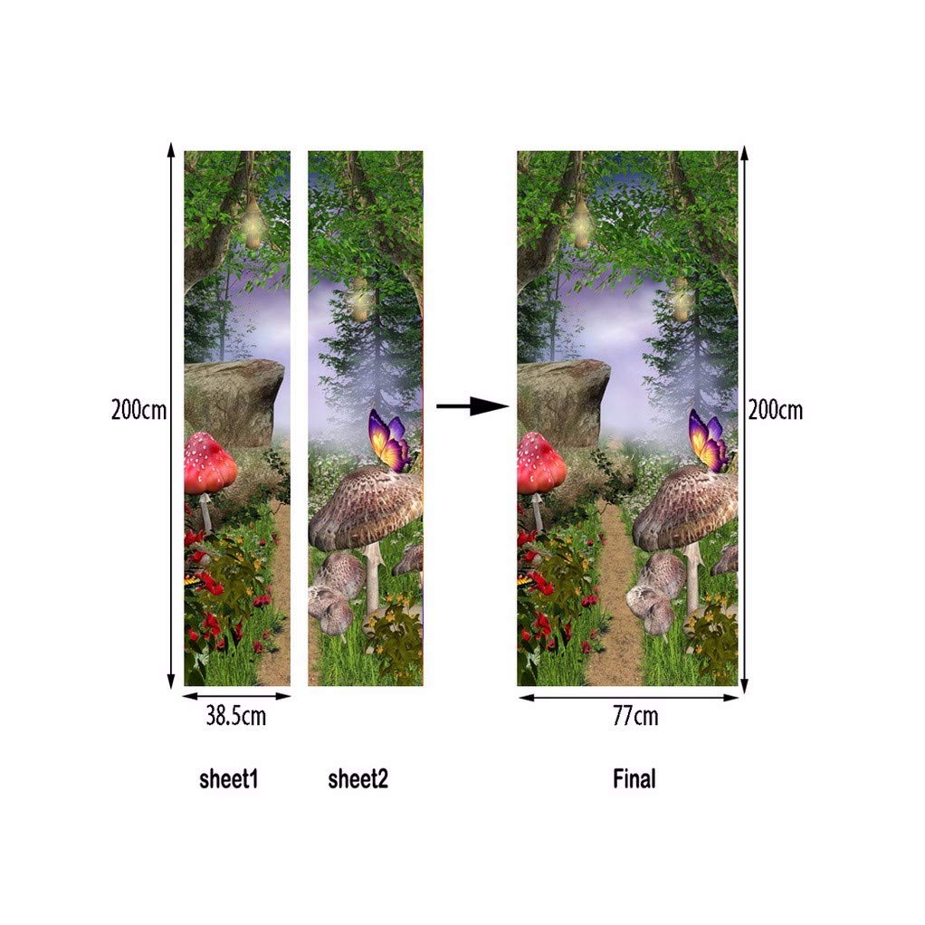A.Monamour Sticker Mural 3D Forêt Magique - 83 X 204 Cm - Champignons Rouges Et Fleurs