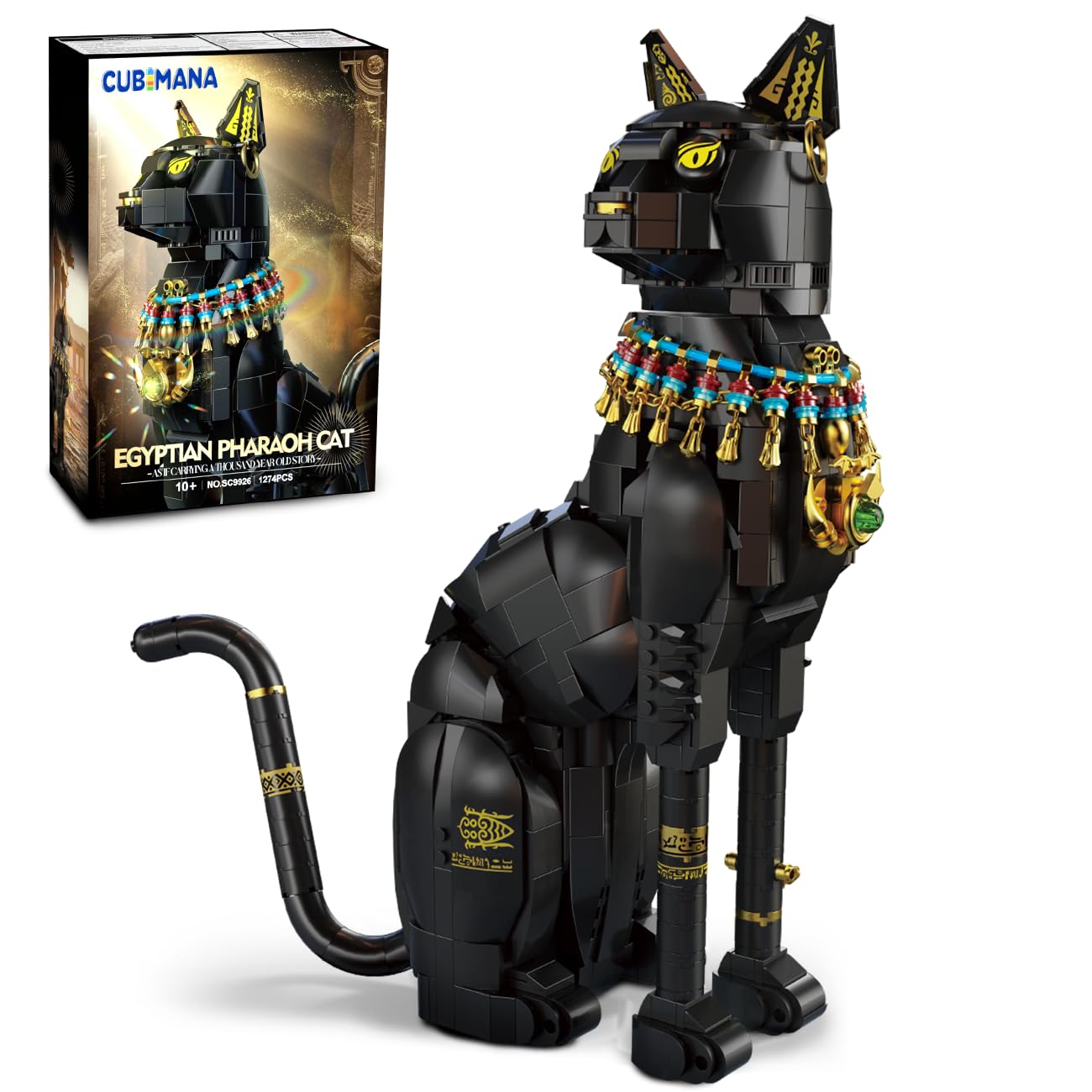 Stunning Black Cat Décor: CUBIMANA Egyptian Pharaoh Cat Building Set 1274PCS for Adult DIY