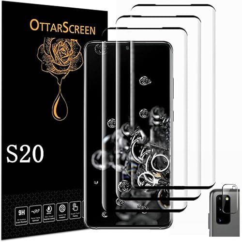 OttarScreen Protector de pantalla para Galaxy S20, paquete de 3 protectores de pantalla de vidrio templado3 + 1 unidad1 protector de lente de