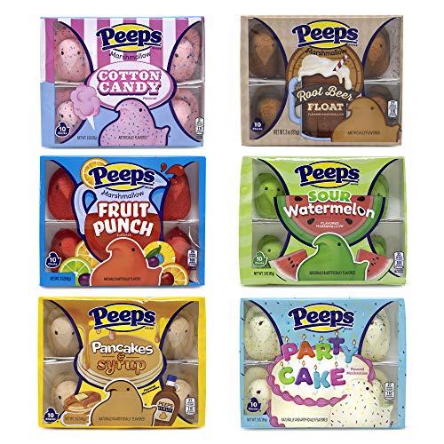 PEEPS Flavored Marshmallow Chicks Variety Pack, 6 Packs of 10-count PEEPS Marshmallow Chicks: Fruit Punch, Party Cake, Sour Watermelon, Cotton Candy, Pancakes & Syrup, Root Beer Float - Thumbnail 2