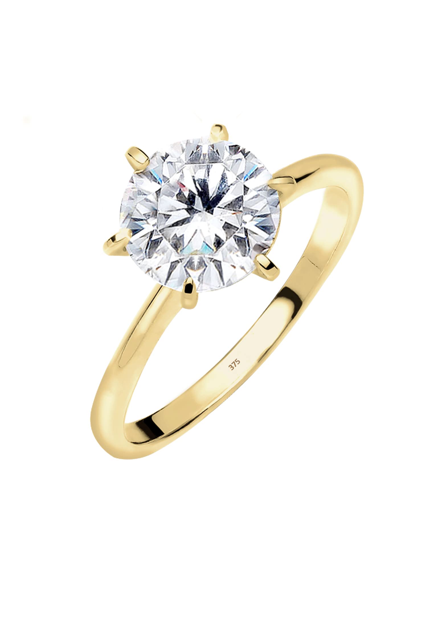 Elli PREMIUM - Bague solitaire de fiançailles Femme - 9_k_(375) Or jaune Oxyde de Zirconium - Taille 52 - 0606930115_52
