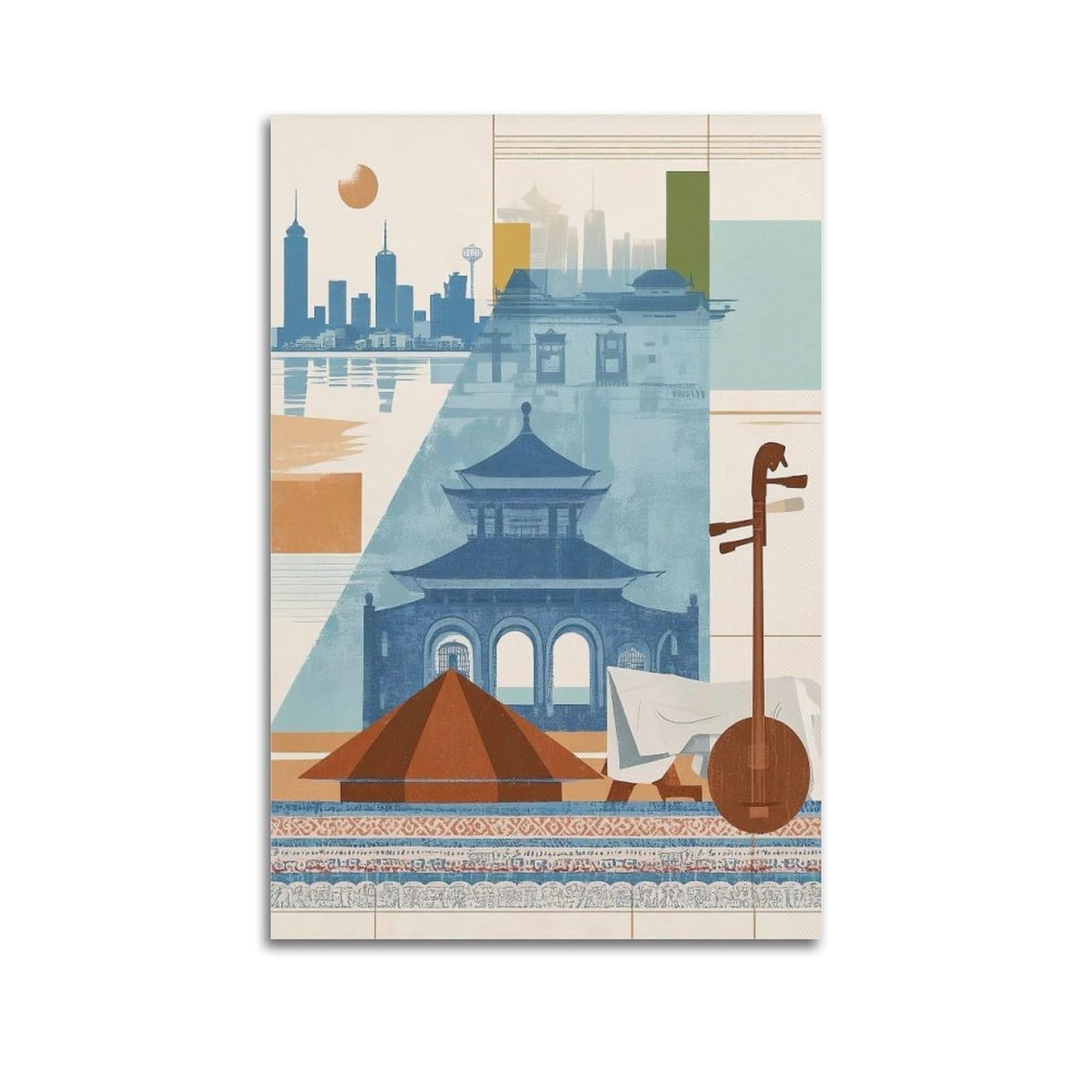 XKUGA City Travel Pagoda Chinese Xinjiang Poster Skyline Modern Decorative Canvas Prints - Ideal Wall Art for Family, Man Cave, Game Room, Boys & Girls Bedroom 24x36inch(60x90cm)