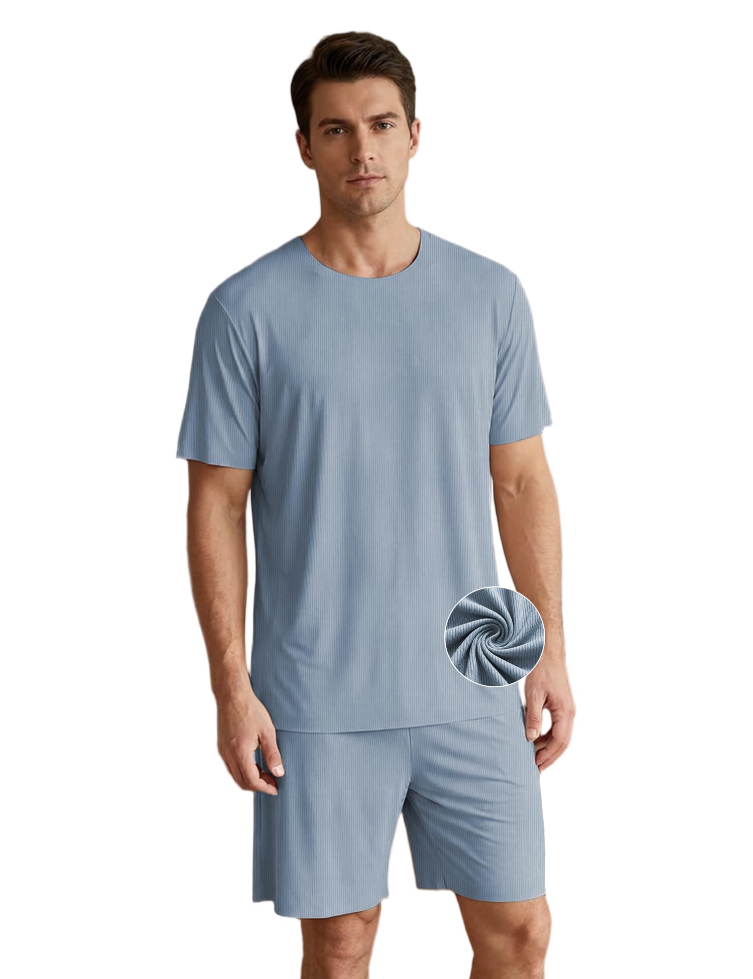 venzina Men's Ribbed Seamless Lounge Set -Loose Fit Cooling 4-Way Stretch Pajamas for Home, Outdoor, Relaxed Activities-picture-32