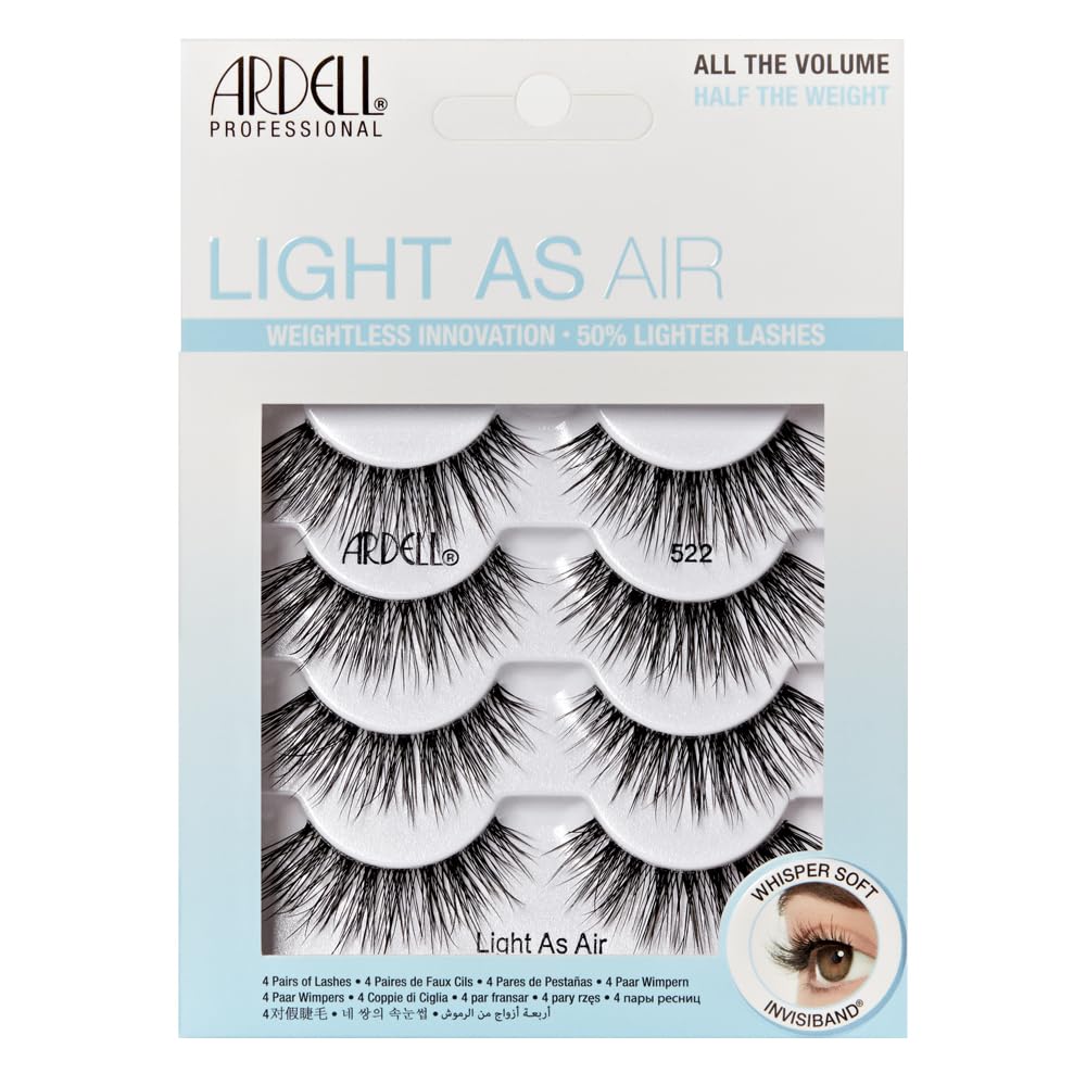 ArdellLight as Air 522 Lashes - Ultra Lightweight False Eyelashes, Comfortable Fit, 4 Pairs Pack
