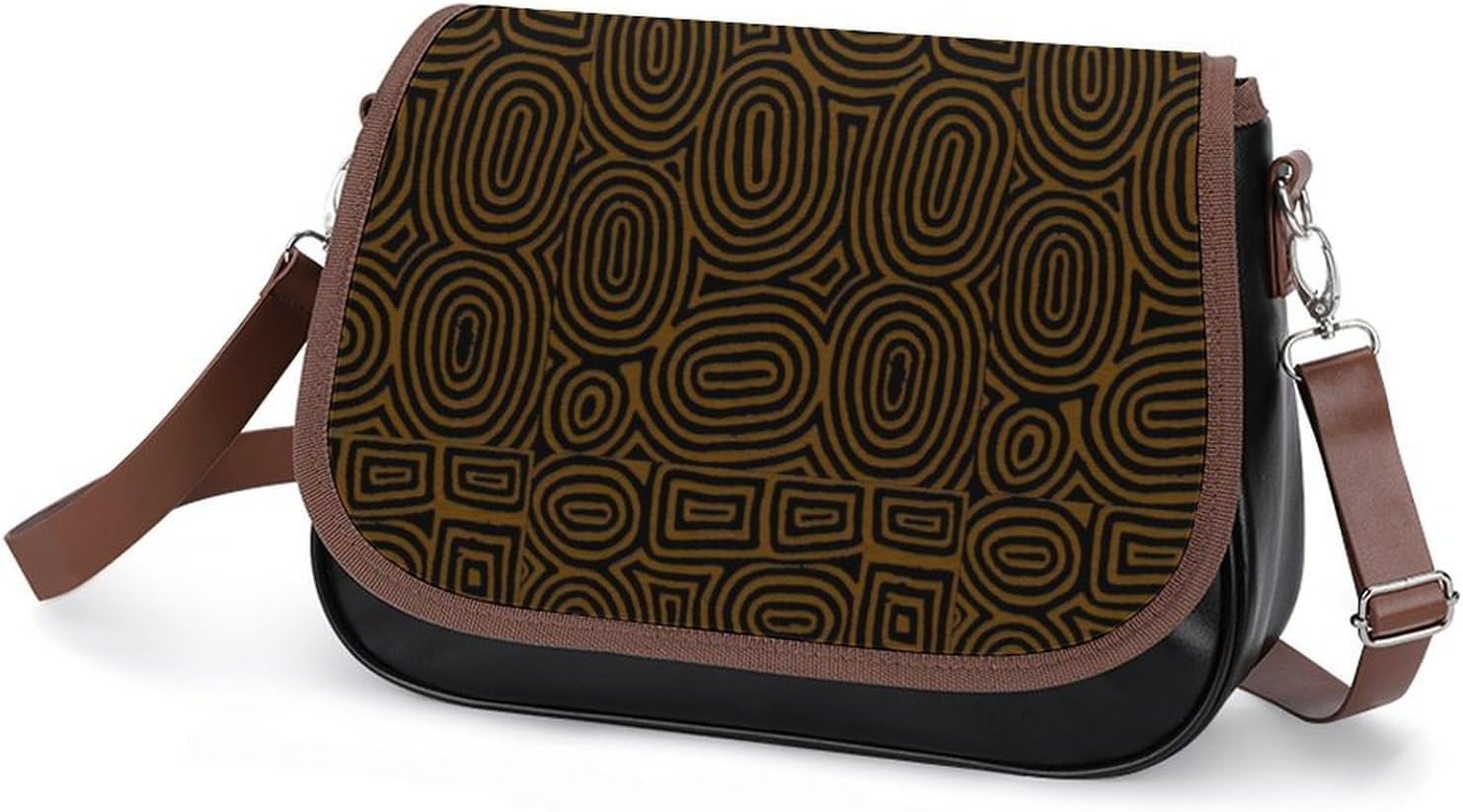 Afrocentric African Mud Cloth PrintWomen's Faux Leather Crossbody Bag, Waterproof Wrinkle-Resistant Shoulder Bag with Detachable Strap, Large Capacity Casual Handbag, Fashion Daily Purse for Shopping