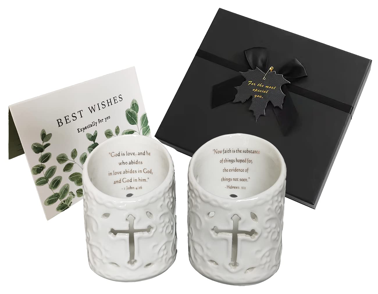 Buy XNF.UPING Memorial Gifts,Cross Tealight Candle Holder with Bible