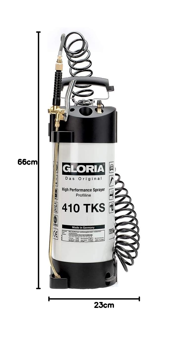 GLORIA Hochleistungssprühgerät 410 TKS Profiline | 10 L Profi Stahl-Drucksprüher mit Kompressoranschluss & 5 m Spiralschlauch | 6 bar | Ölfest | Für Industrie, Handwerk & Reinigung | TÜV & GS geprüft