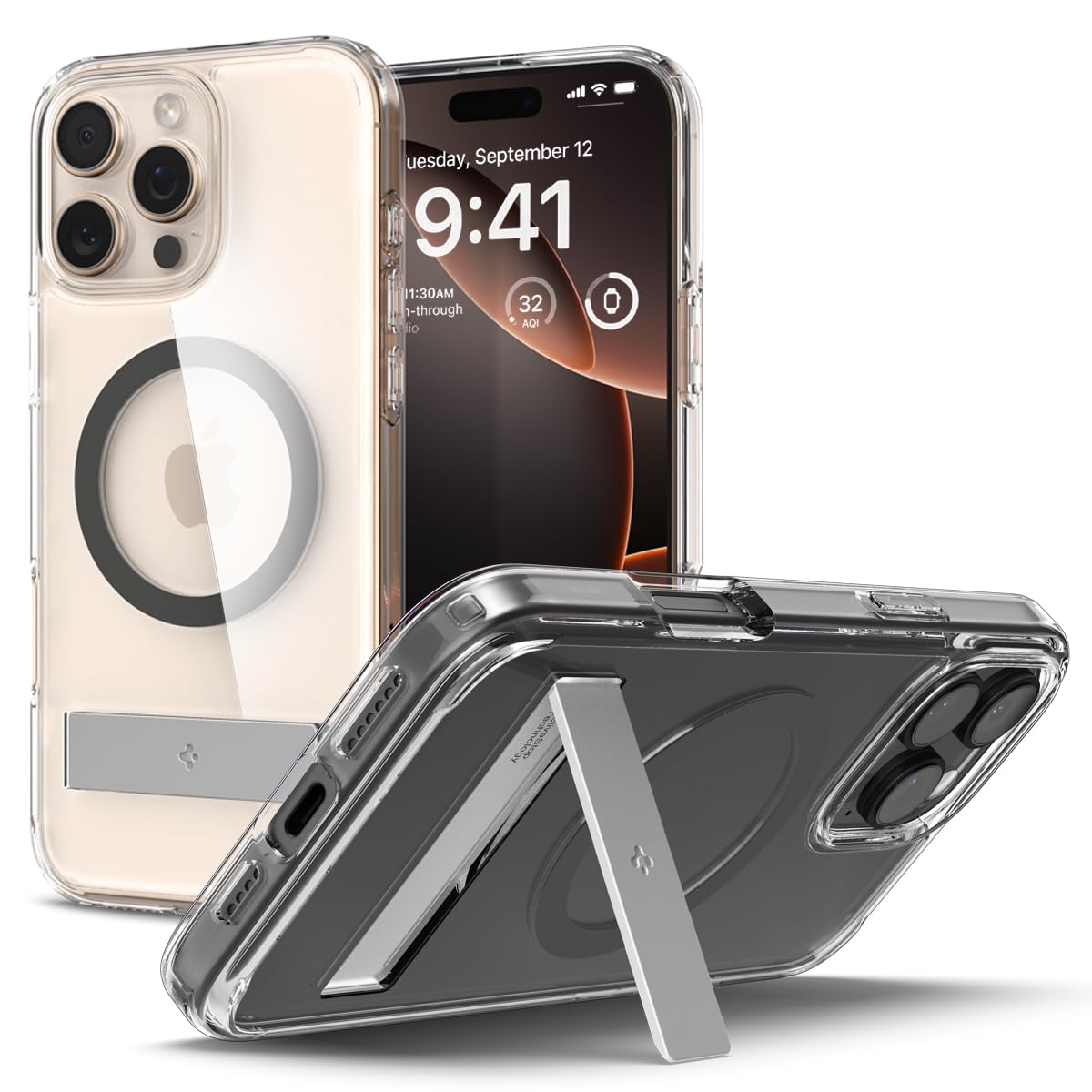 Spigen Ultra Hybrid S MagFit Designed for iPhone 16 Pro Case [Kickstand] [Anti Yellowing], Compatible with MagSafe - Graphite