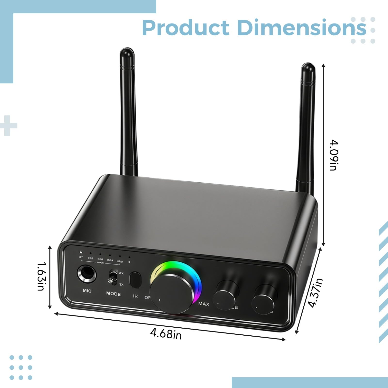 Adattatore Wireless 5.3 Ricevitore e Trasmettitore, Mini Amplificatore con Batteria al Litio da 1200 mAh, Supporta AUX, RCA, Ottica, USB, Audio ad Alta Fedeltà, Ideale per Home Audio, Karaoke e