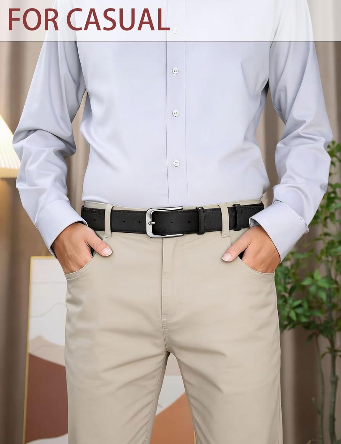 Men's genuine leather belt, handcrafted, 100% cowhide, 1 3/8 inches wide, suitable for casual wear, jeans and golf attire