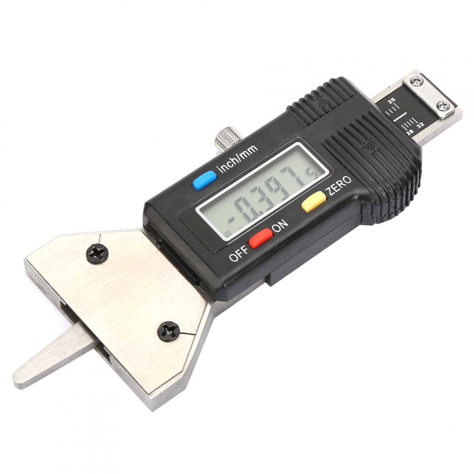 Miernik głębokości opon, miernik głębokości bieżnika, wykrywanie opon 0-25mm LCD cyfrowy miernik głębokości opon 0.01mm narzędzie do pomiaru bieżnika