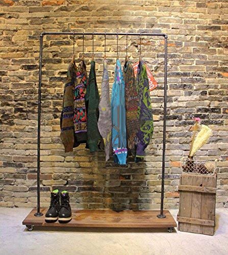 WGX Design For You Industrial Pipe Clothing Rack Wood Garment Rack Pipeline Vintage Rolling Rack with Wheels
