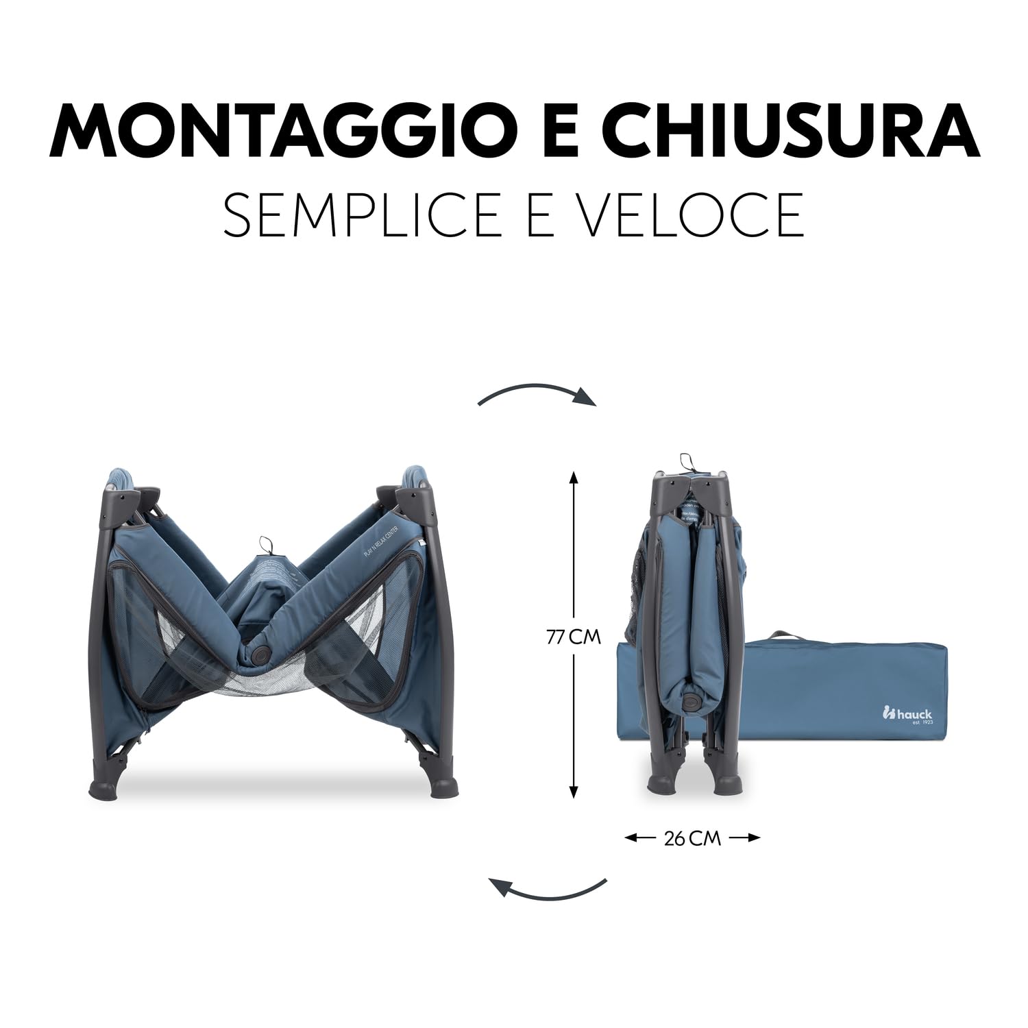 hauck Lettino Da Viaggio Play N Relax Center - Culla Neonato Da 0 Mesi Fino a 15 Kg - Box Bambini con Fasciatoio, Borsa e Apertura XL, Letto Pieghevole - Blu scuro