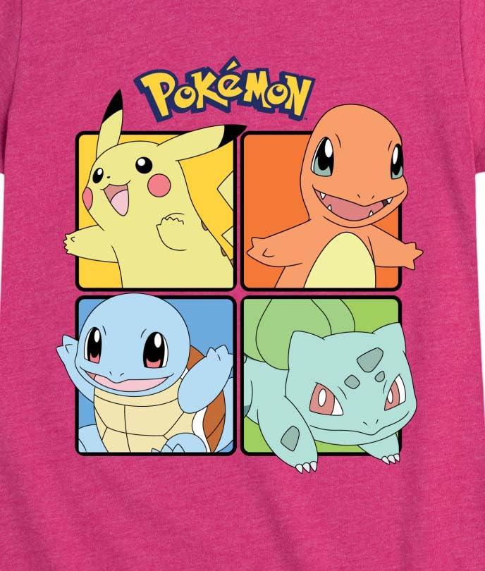 Pokémon - Pikachu, Charmander, Squirtle, and Bulbasaur Squares - Girls Fitted Short Sleeve T-Shirt3