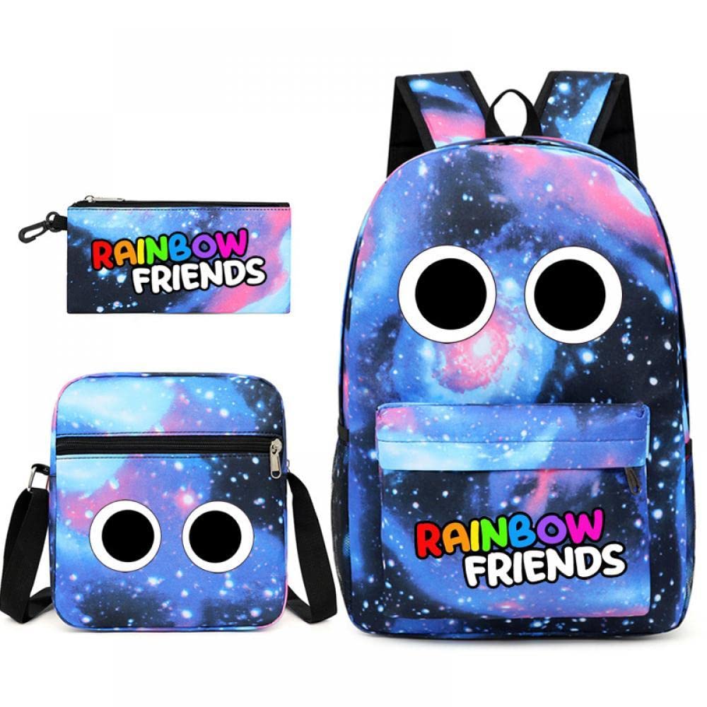 Goodern Compatible for 3 PCS Rainbow Friends Backpack Set,Rainbow Friends Schoolbag with Pencil Case Shoulder bag Fashion Printed Bags Large-Capacity Lightweight Casual Bag Anime Backpacks-Multi
