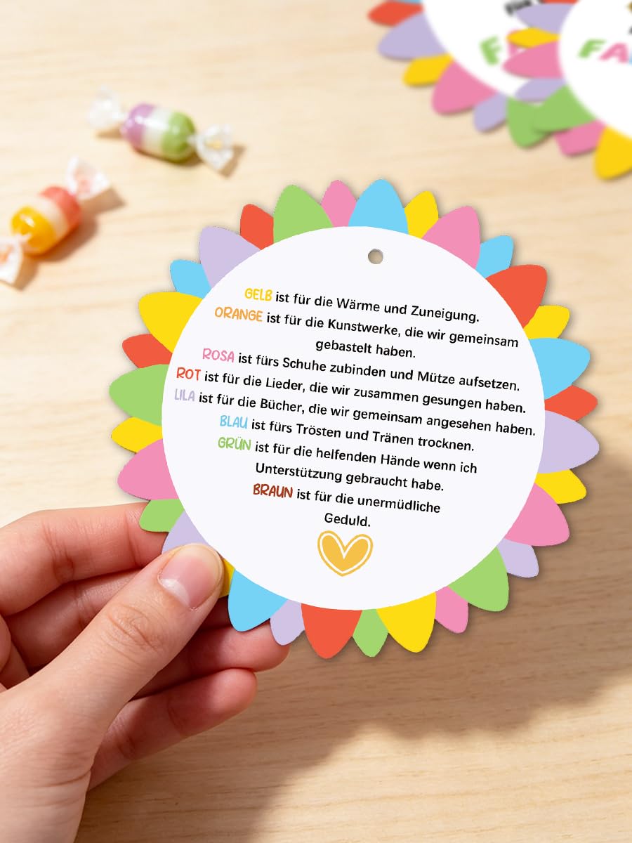 10 Stück Abschiedsgeschenk Erzieherin Geschenkanhänger - Vielen Dank für die Wunderschön Farbenfrohe Zeit, Danke Erzieherin Abschied, Kita & Kindergarten Abschiedsgeschenk für Erzieher