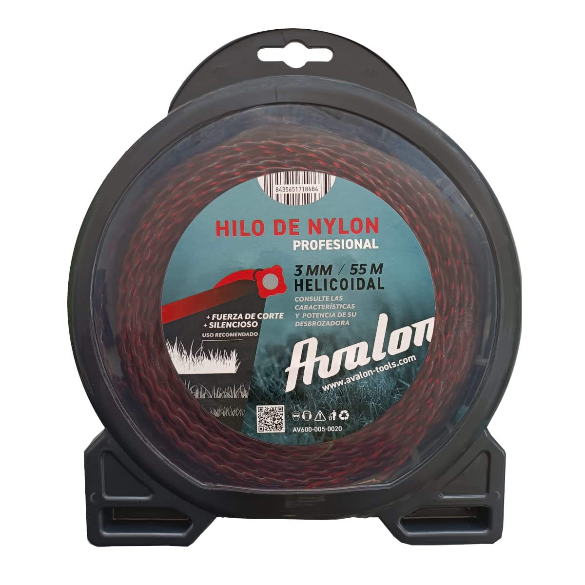 Avalon - Hilo Reforzado de Nylon Universal para Desbrozadora y Cortacesped (3 mm x 55 m) - Hilo Dual Power Reforzado de desbrozadora