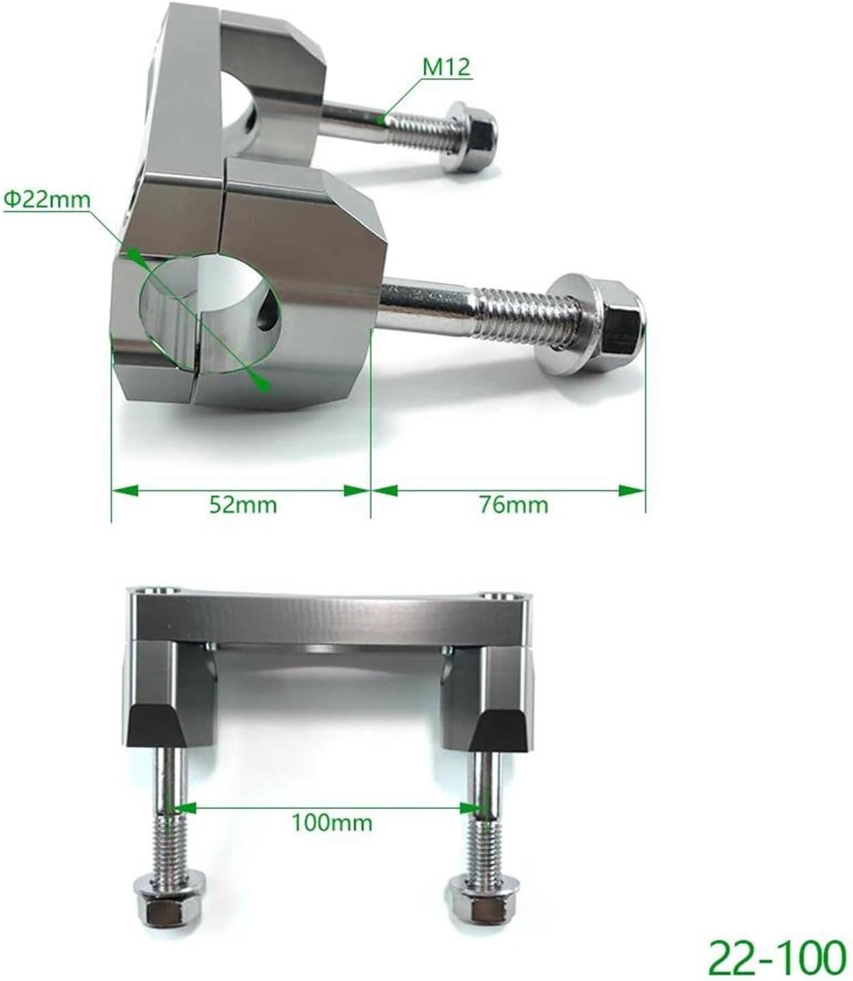 BybAgs 22/28mm ハンドルバー クランプ一体型グランド アルミニウム ライザー クランプ バー マウント に適合するYZ