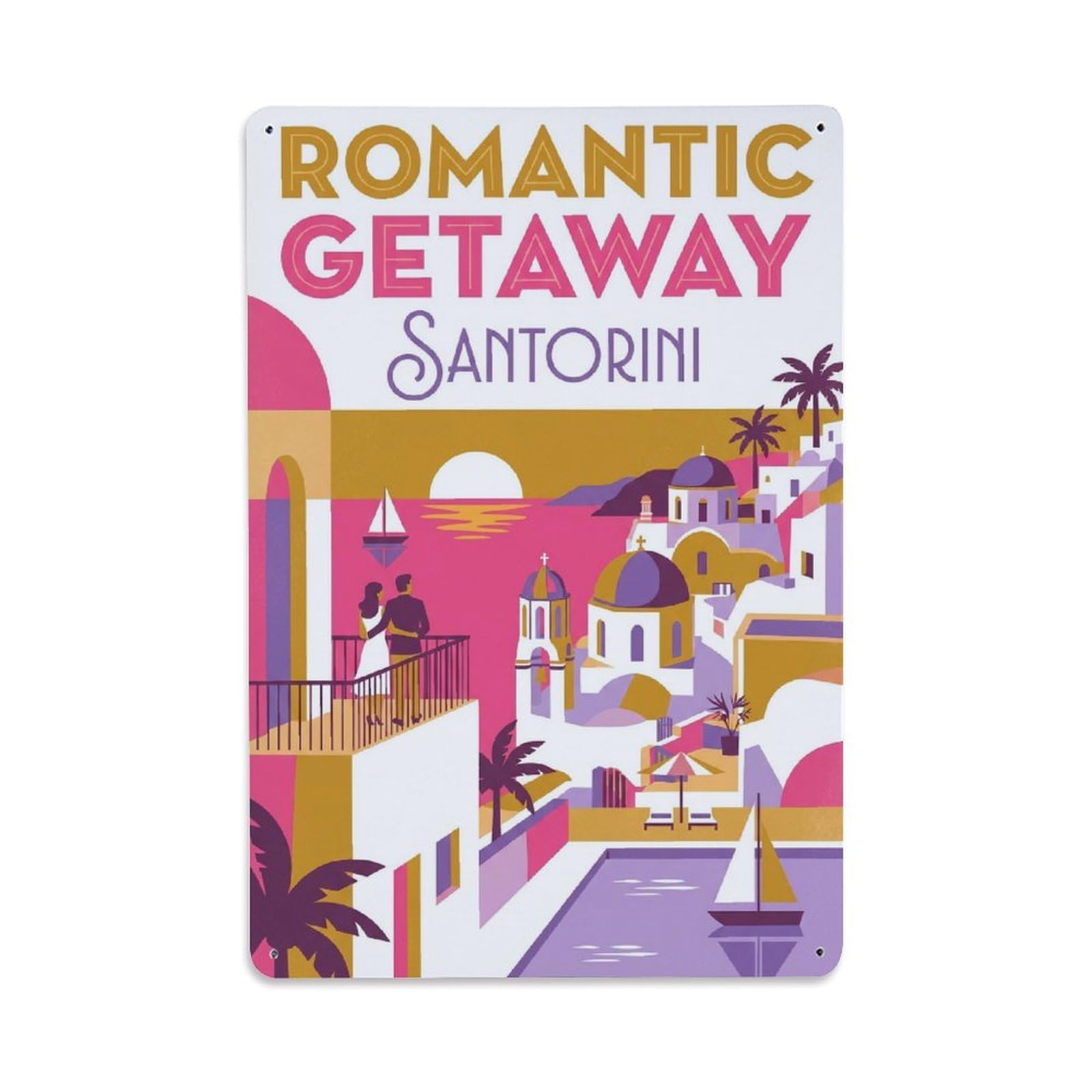 Gead 8X12inch Style Vintage Travel Santorini Romantic Getaway Metal Tin Sign