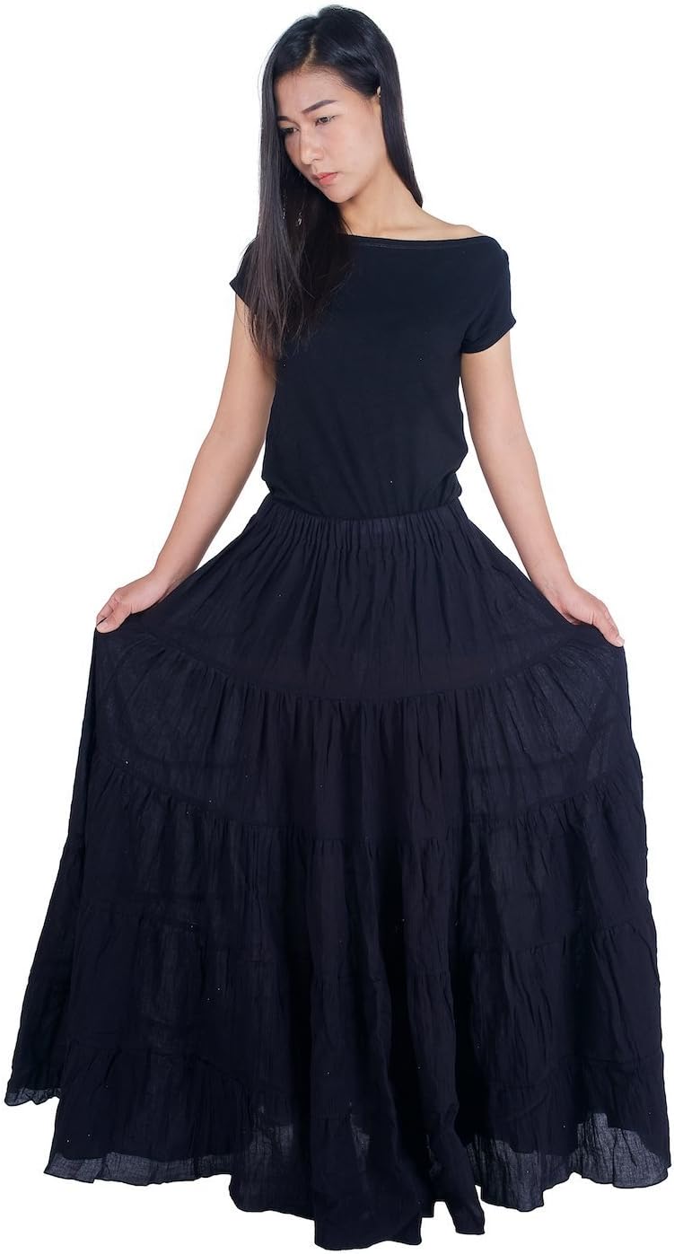 LannaclothesdesignWomen's Cotton Long Ruffle Full Circle Long Skirts Maxi Skirt (Length 37 Inches / 94 cm)