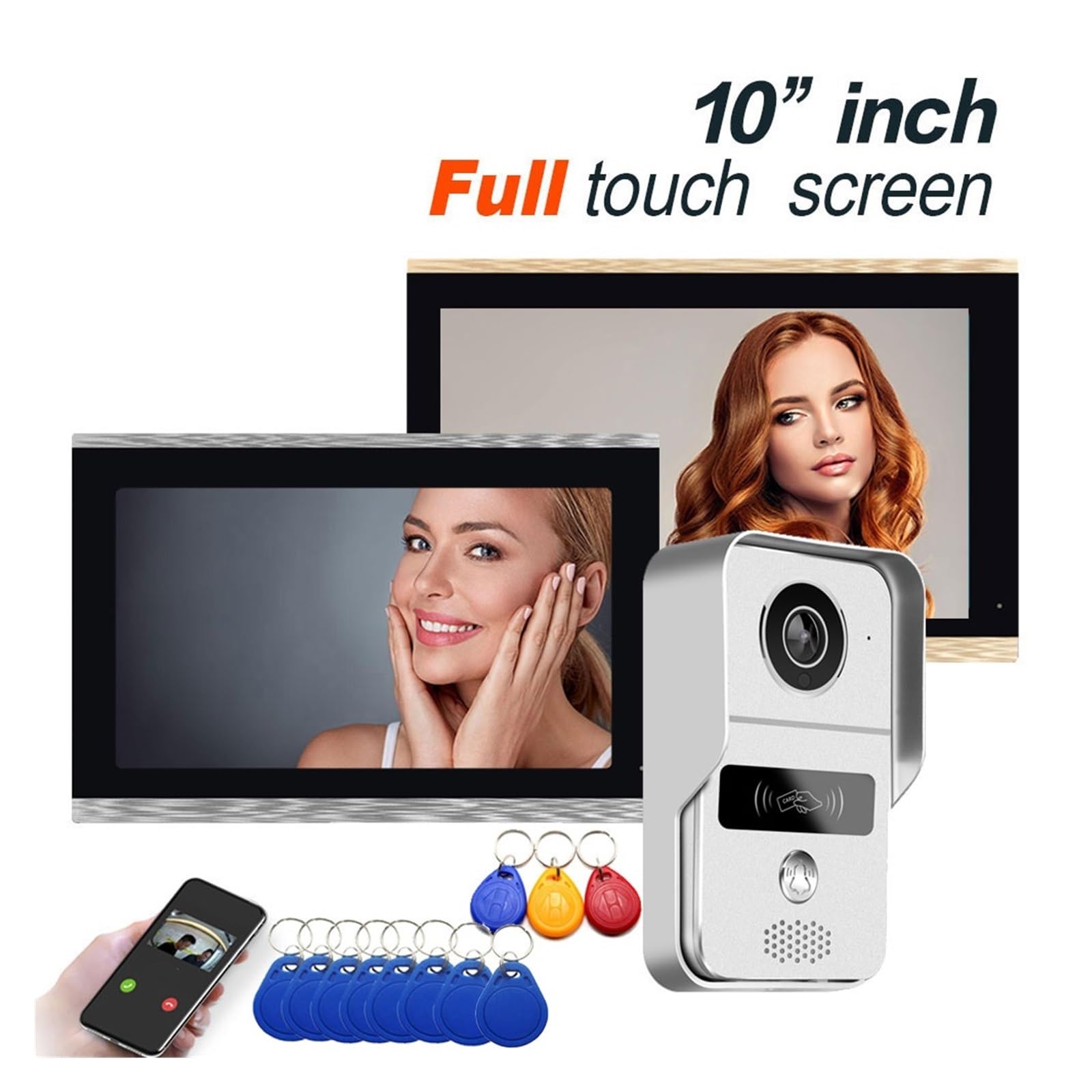 10 Cal Monitor Z Ekranem Dotykowym Bezprzewodowy Wifi Inteligentny Wideodomofon Domofon Kamera Dzwonkowa Przewodowym Dzwonkiem 1080P Dwukierunkowa Transmisja DźWięKu(Gold LCD add 32G TF Card)