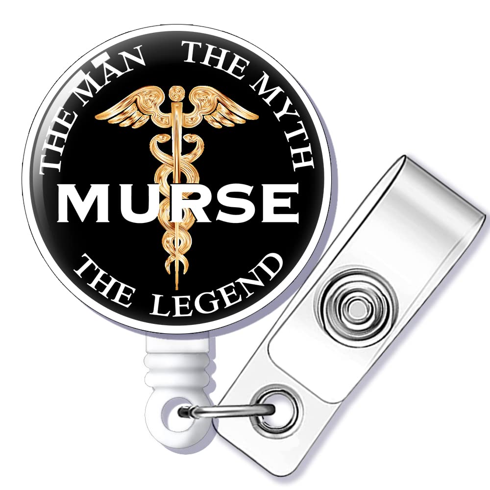 Murse The Men The Myth The Legend Badge Reel Retractable with Alligator Clip, Funny ID Badge Holder Gift for Men Veterinarian Doctors Nurses Social Worker Office Worker Boss Colleague