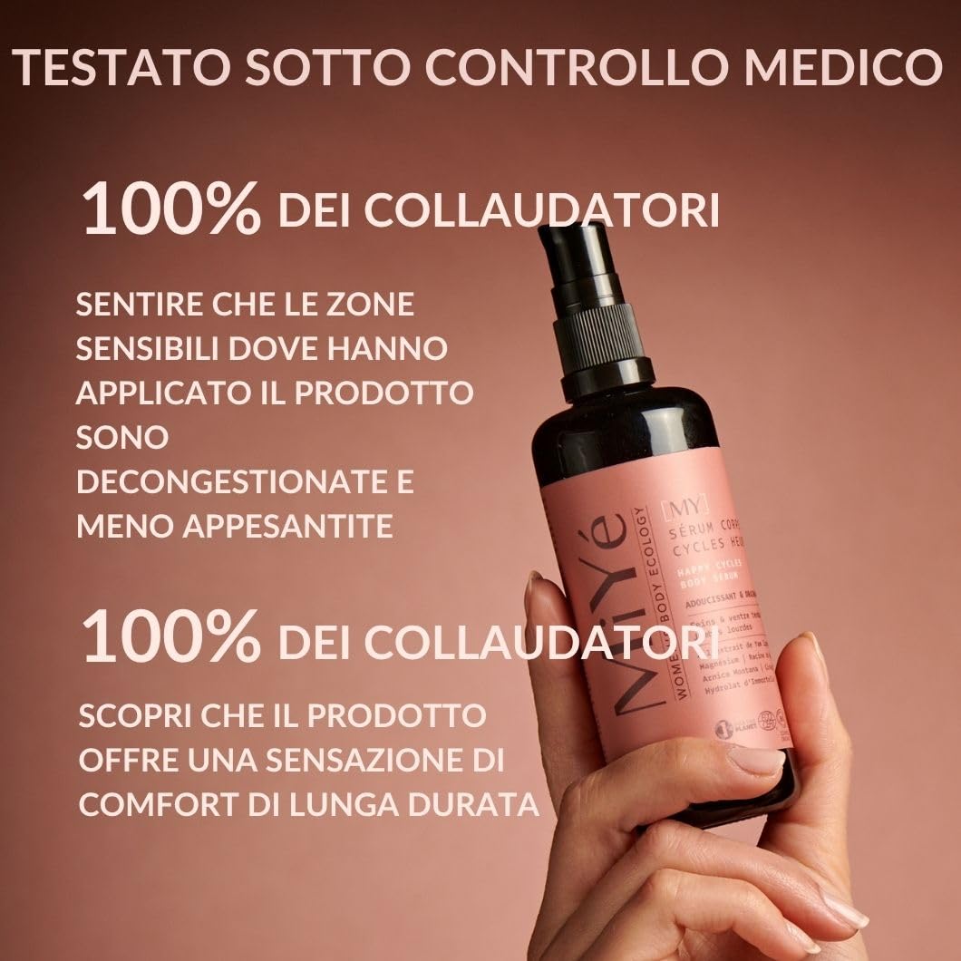 MiYe | Siero per seno teso, gambe pesanti + dolori mestruali | Menopausa, Sindrome Premestruale (SPM) | Arnica, magnesio, ginkgo biloba | Prodotto in Francia | 50 ml, 40 applicazioni