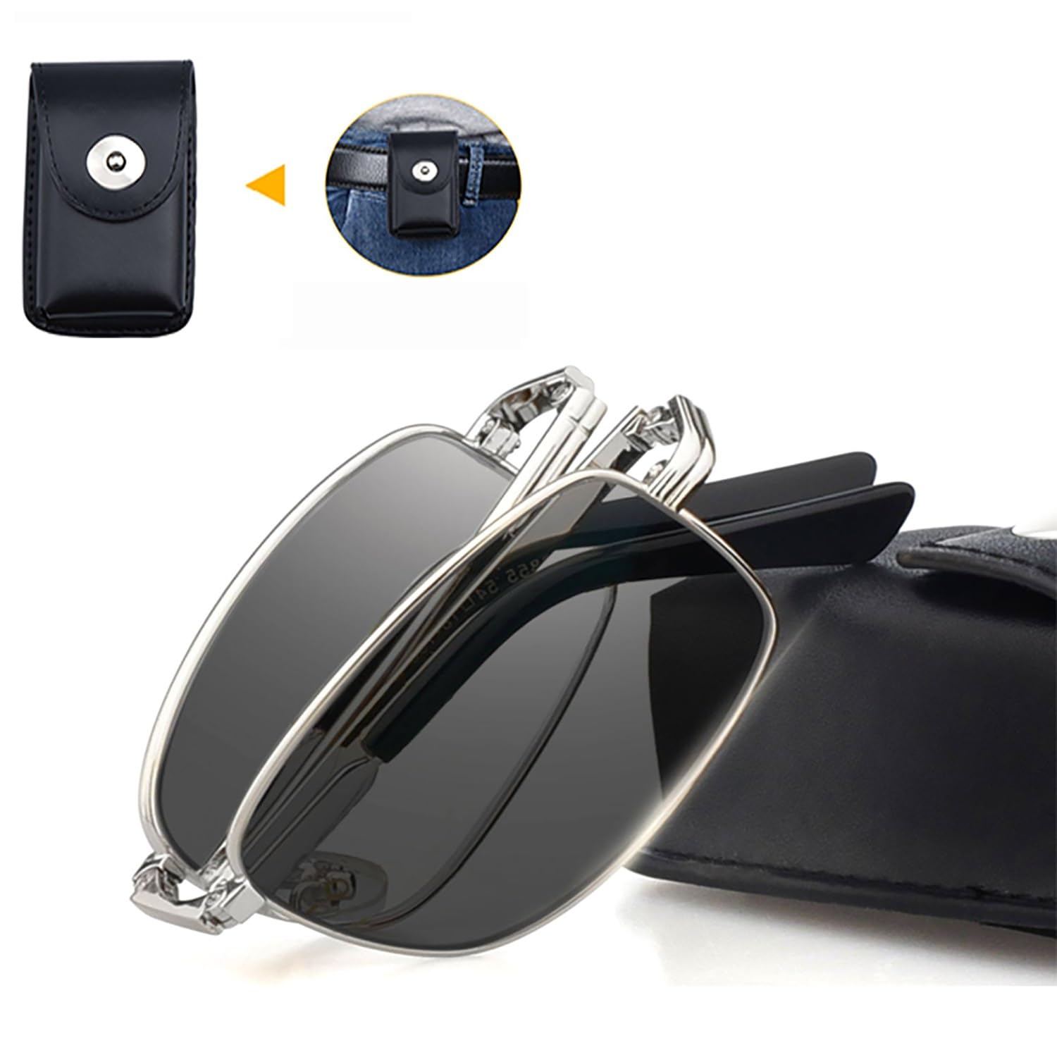 Faltbar Lesebrille, Herren Photochrome Sonnenlesebrille, Gleitsichtbrille mit Brillenetui geliefer