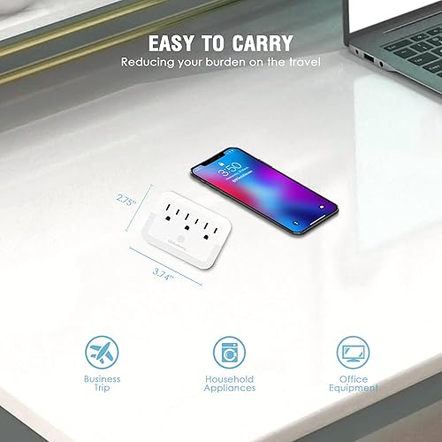 Miniatura 6 de Globalmany - Extensor de salida con luz nocturna, luz nocturna LED blanca cálida enchufable, enchufe múltiple de pared con sensor automático de