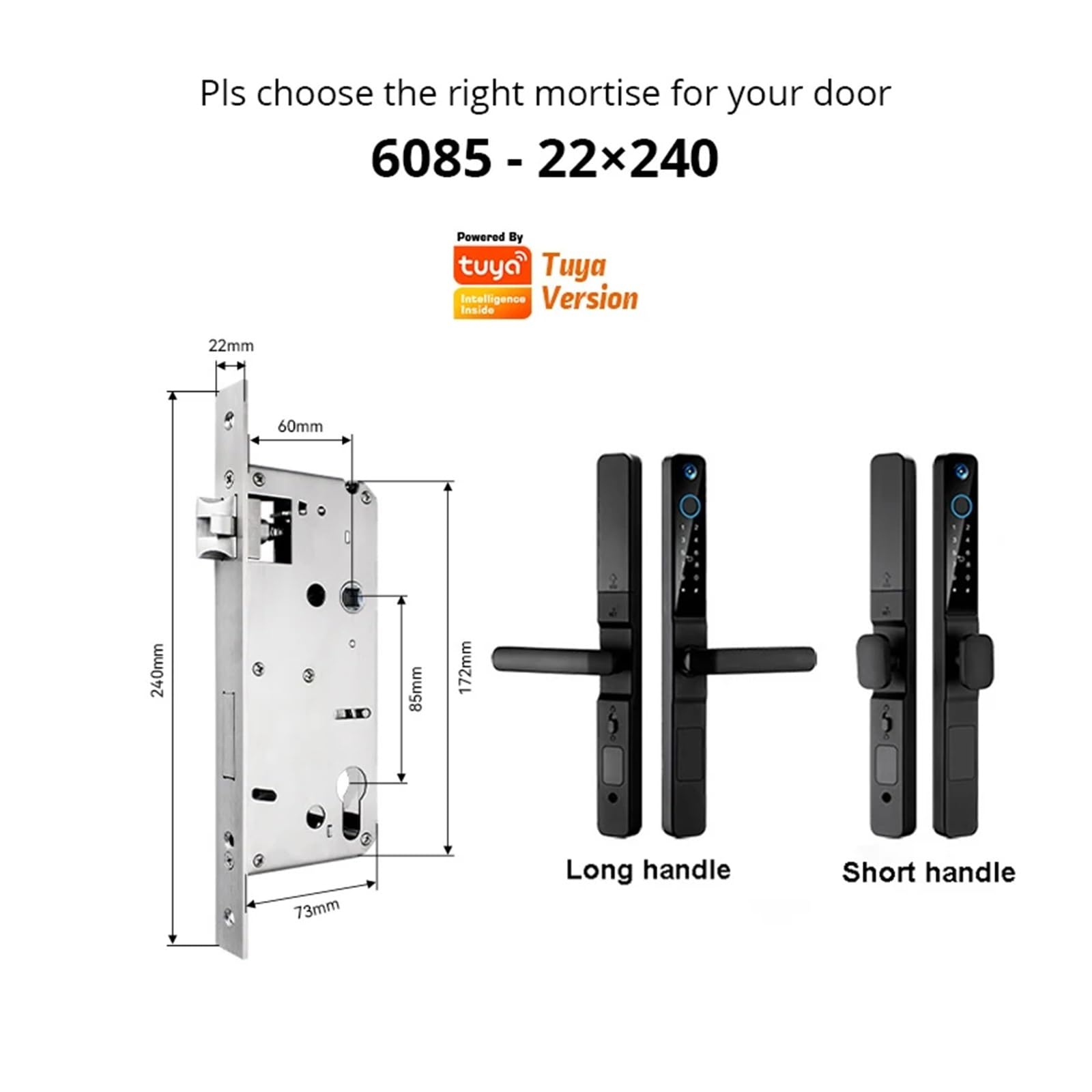 Smart Lock WiFi Tuya Impermeabile, con Fotocamera for Porta Scorrevole in Vetro in Alluminio con Impronta Digitale biometrica, Serratura Elettronica Esterna(Black 6085,Short Handle)