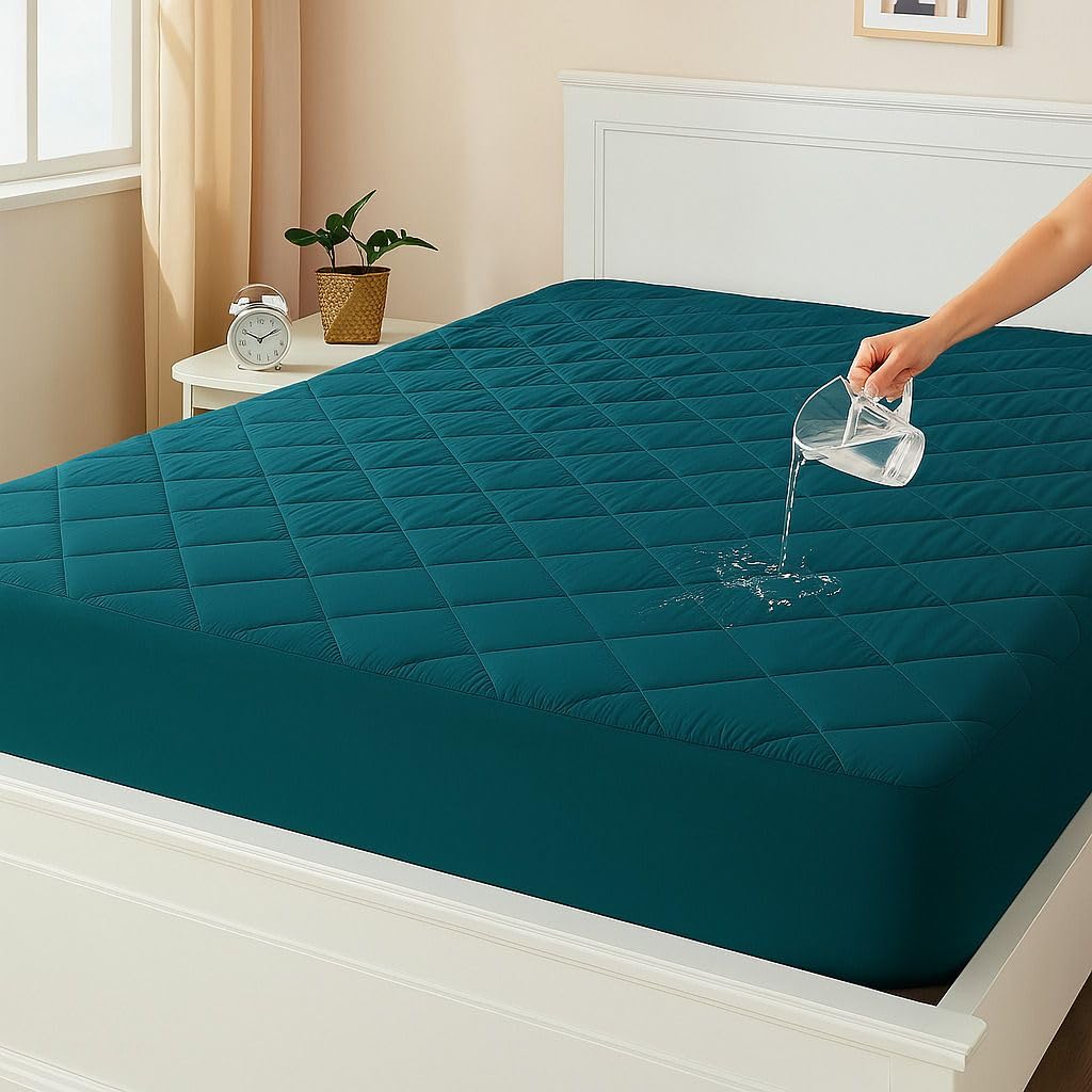LA VERNE 100% Waterproof Cotton Quilted Mattress Protector King Size Breathable Hypoallergenic Noiseless Ultra Soft Fitted Bed Protector 78x72 inch Mattress/Bed Cover (Green, King (78 * 72”)
