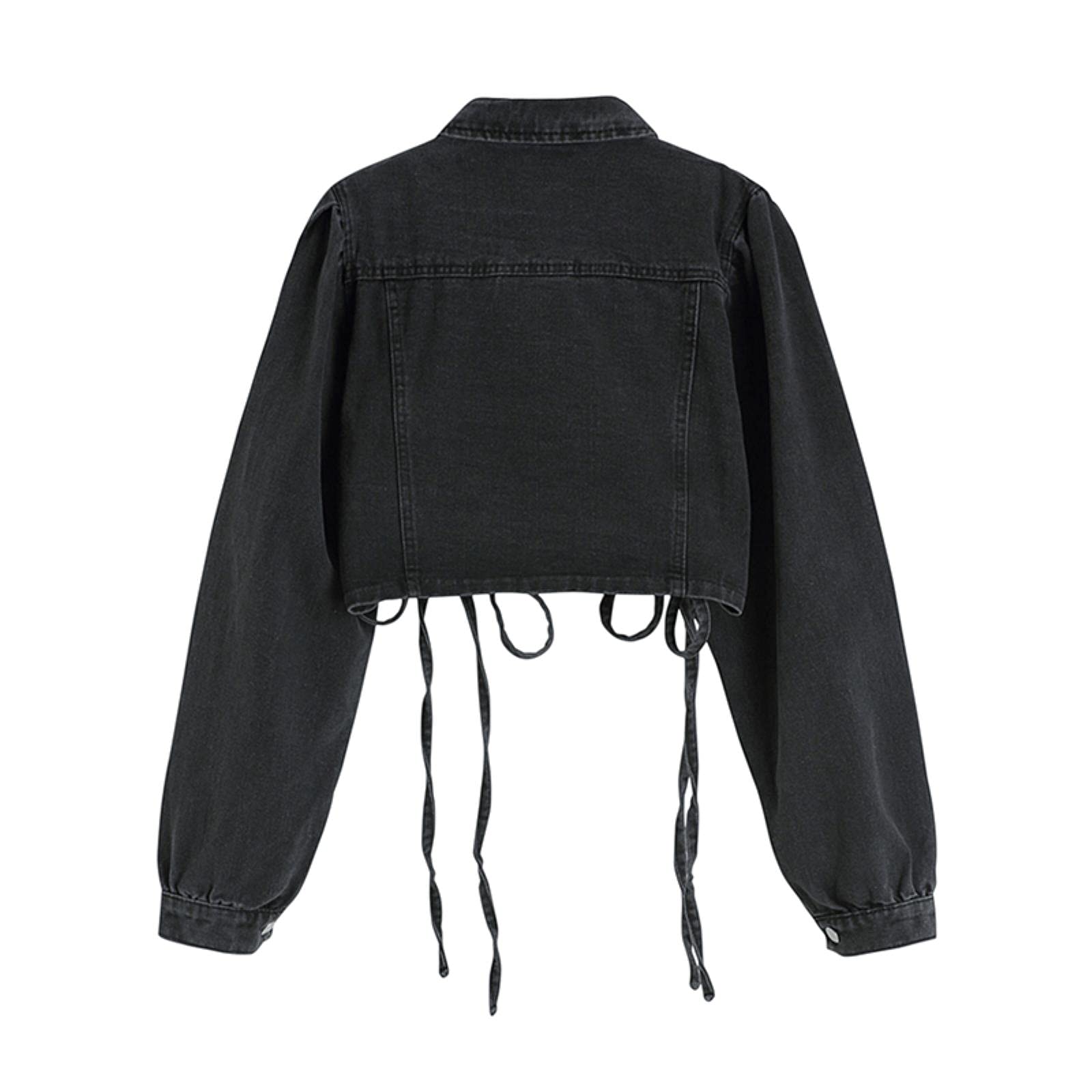UKKO Giacca di Jeans Autumn Pleated Button Jacket Giacca Donne Hip Hop Street Style Croundped Coulisstring Breasted Denim Cappotti Femminili-M,Blue