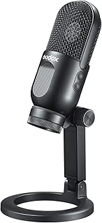 dsfen UMic12 USB Cardioid Condenser Microphone Mini Desktop Recording Mic with One-Button Mute Volume Control Real-Time Monitoring for Computer Smartphone Podcasting Live Stream Dubbing Vlog Recording