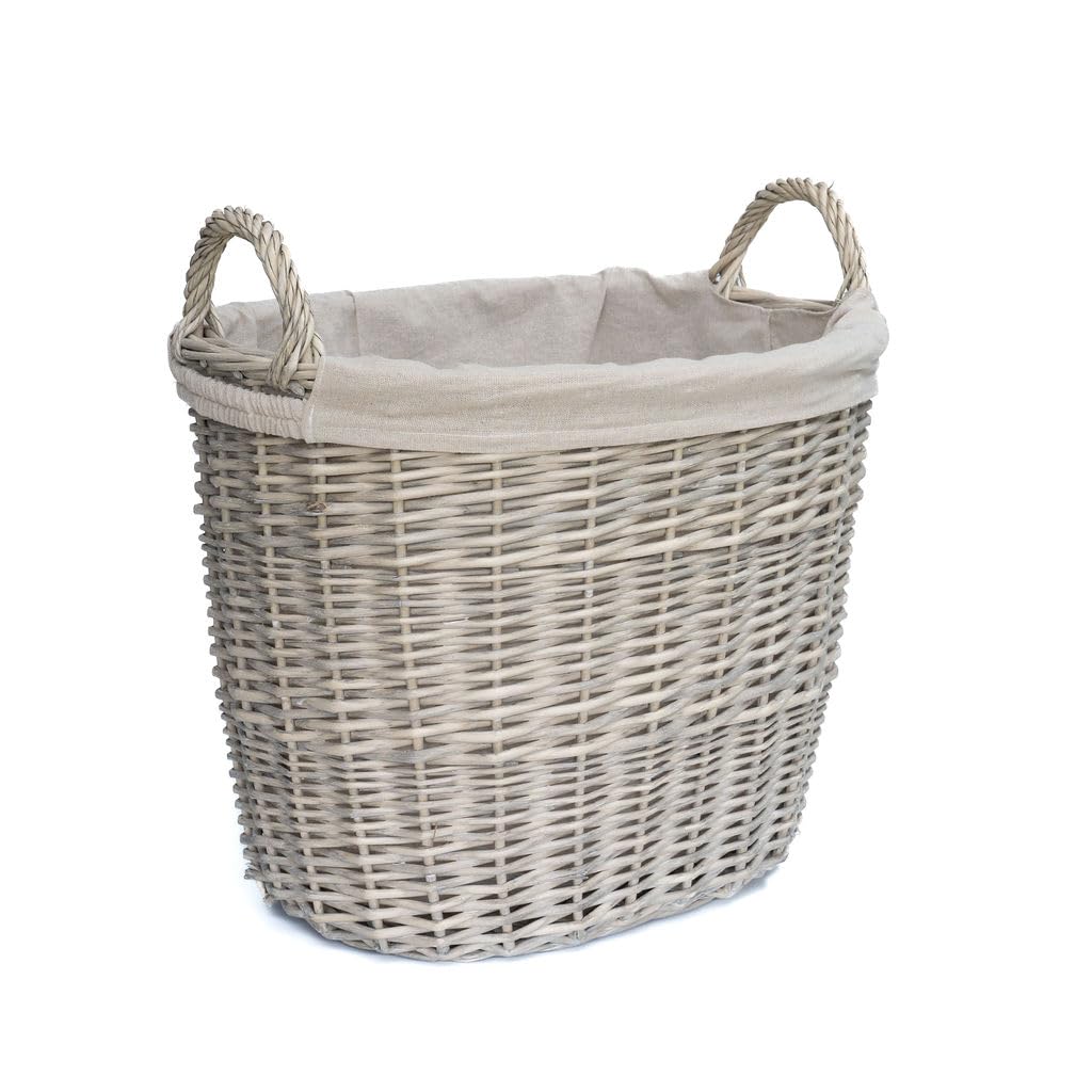 Arthur Cameron Buff - Kintbury Oval Distilled Wicker Log Basket With Handles - Perfect Autumn Decor & Cosy Blanket Basket (, Small)