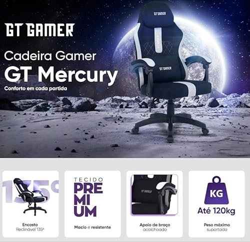 Cadeira Gamer Goldentec GT Mercury Cinza/Preto Suporta até 120kg Ergonomica Encosto ajustável
