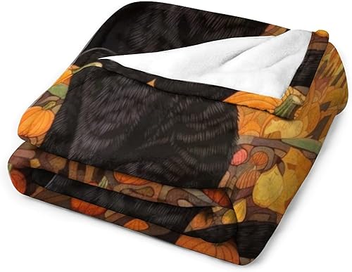 Miniatura 3 de MaSiledy Manta de otoño con diseño de calabaza de acuarela con gato negro, manta de forro polar de franela de 40 x 50 pulgadas, para sofá, cama,