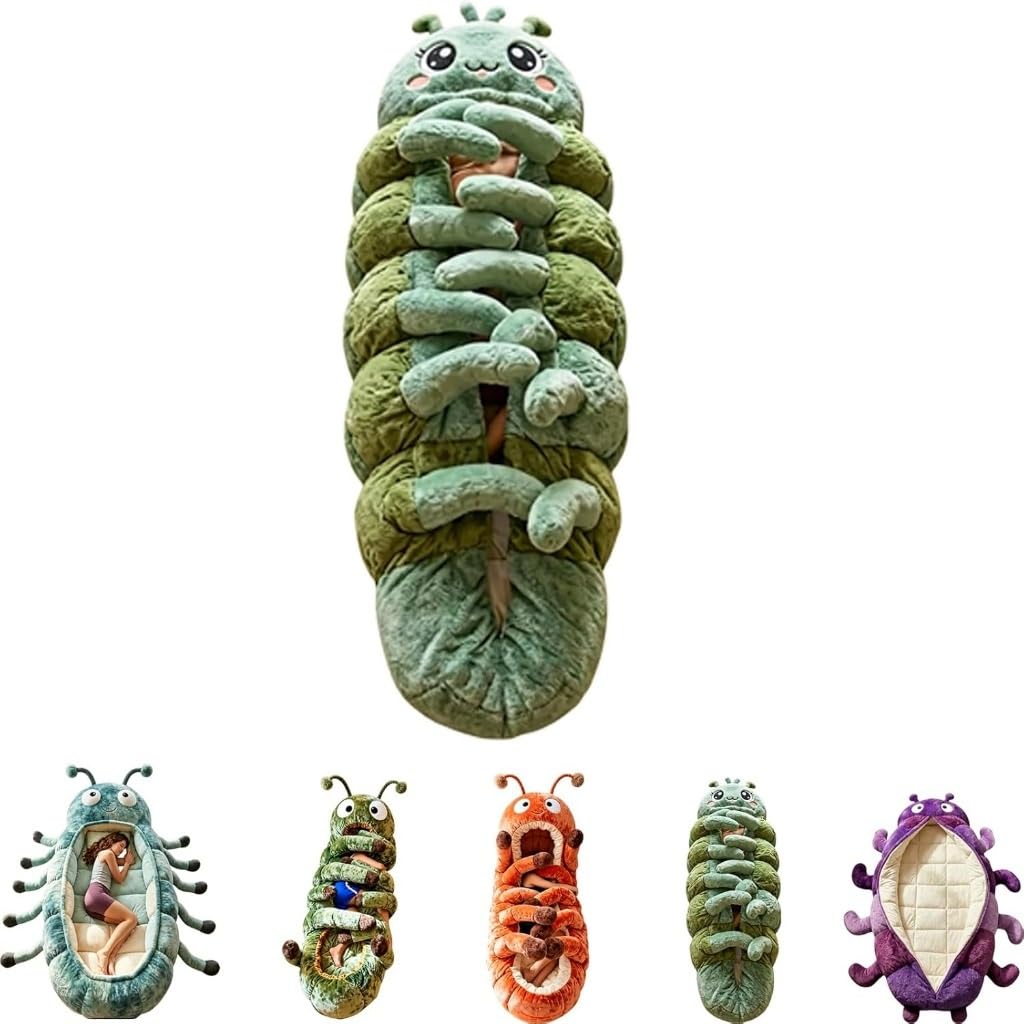 Hugging Caterpillar Sleeping Bags, Plush Cocoon Sleeping Bag, Pull Cord Sleeping Bag, Full Body Plush Lounger, Indoor Nap Pod, Cozy Reading Nest(Green(3D style))