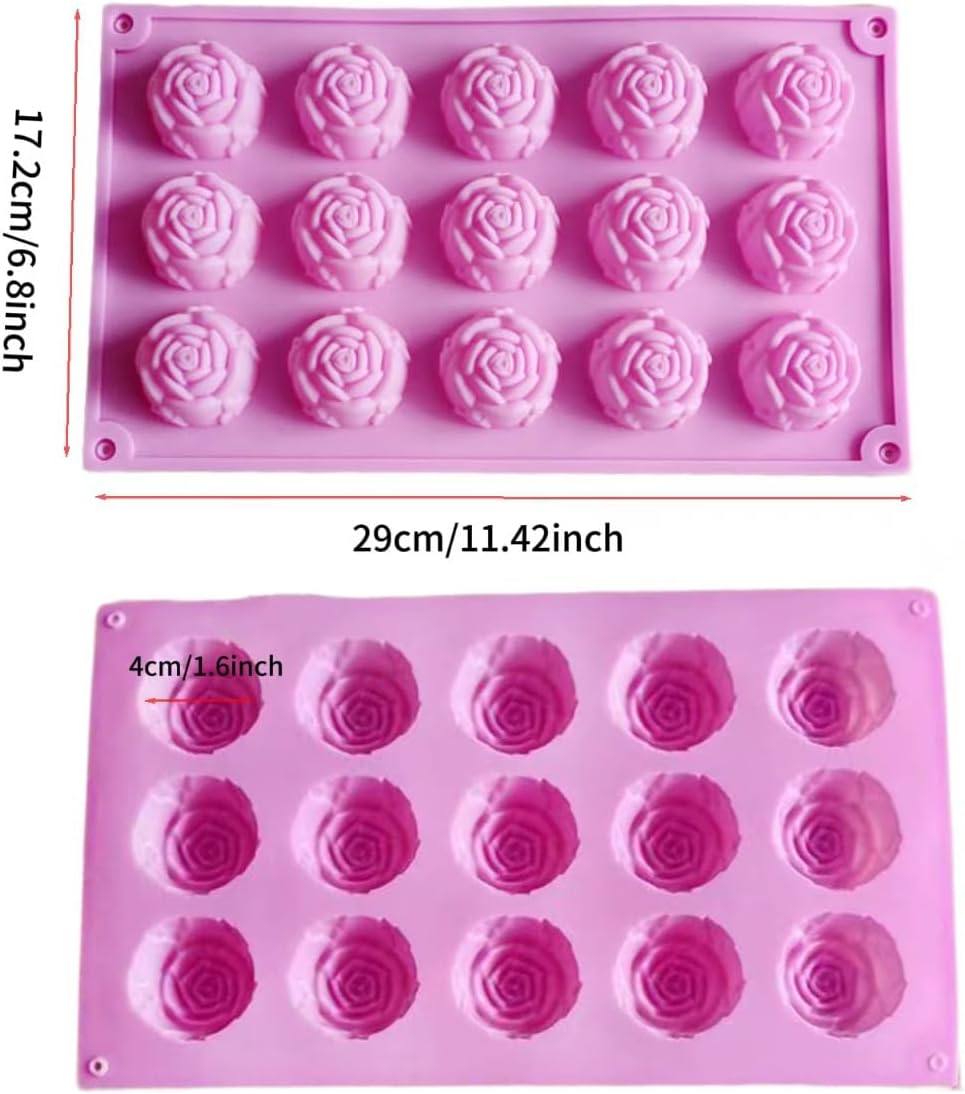 2 Pack Rose Silicone Mold, 30 Cavity 3D Non-Stick Rose Flower Mold