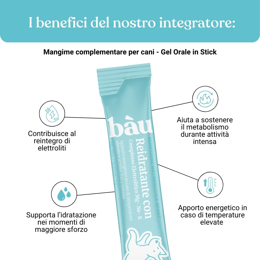 BAU Rehidratante Electrolítico para Perros Deportistas – Ideal con Calor – Gel Energético con Magnesio, Sodio y Potasio – Apoyo Durante la Actividad – Sticks Monodosis