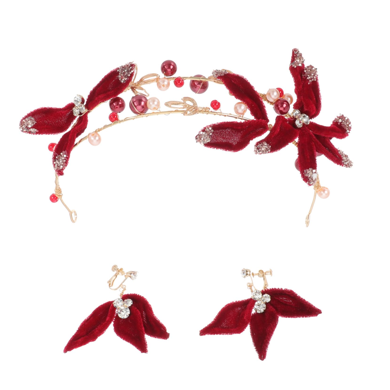Housoutil 1 Juego De Diadema Nupcial Pendientes De Flores Tiaras De Novia Con Pendientes Tocados De Novia Para Boda Pendientes De Novia Boda Novia Pendientes Flores De Mujer Tela