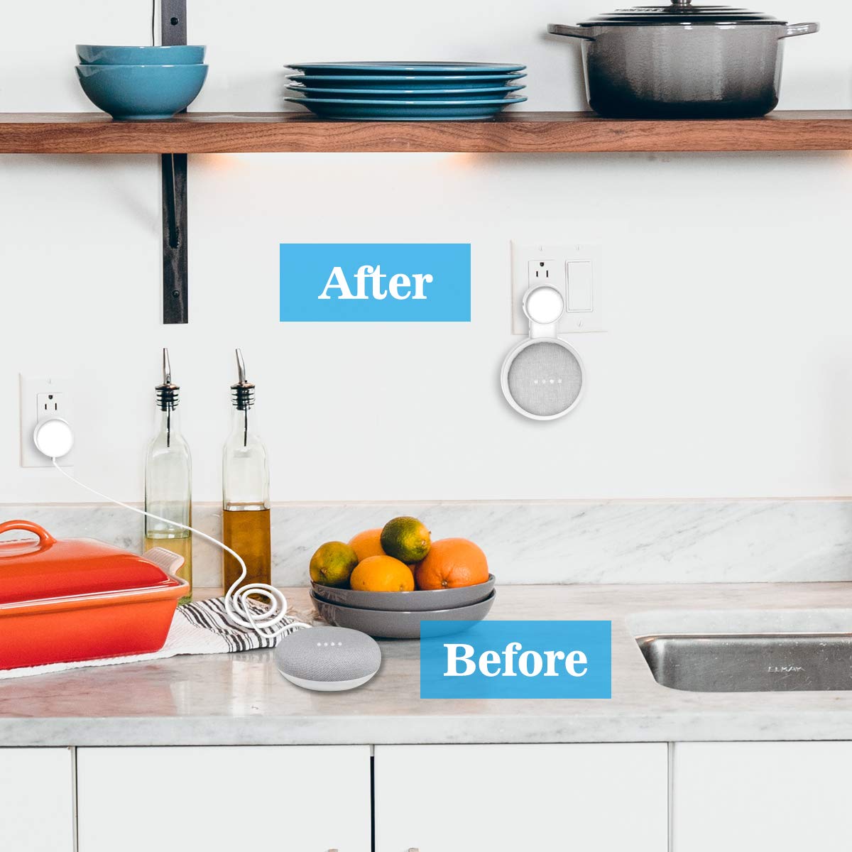 HomeMount Wandhalterung für Google Home Mini/Nest Mini (2. Gen) - Platzsparende Steckdosenhalter, Lautsprecherzubehör für Sprachassistenten (Weiß)