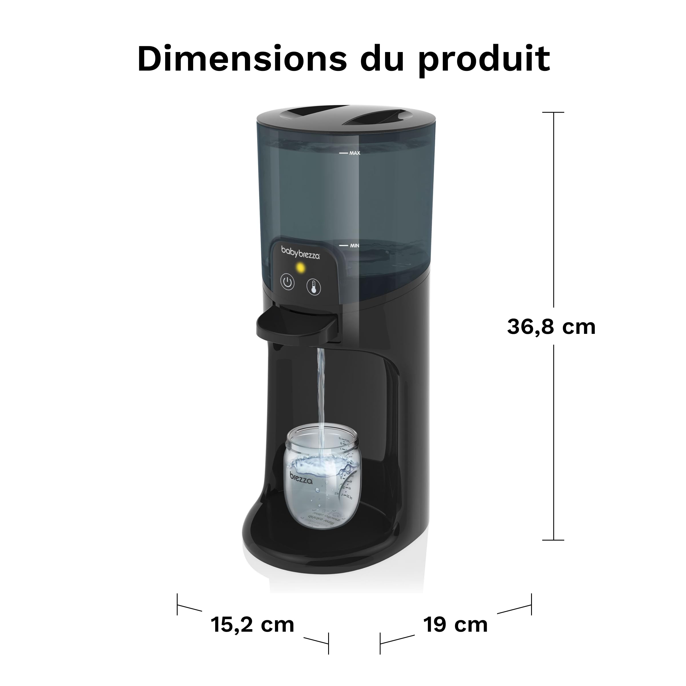 Baby Brezza Instant Warmer Chauffe-biberon/distributeur d'eau chaude Noir | Distributeur d'eau chaude disponible 24h/24 et 7j/7 pour un biberon prêt rapidement, alternative à une bouilloire électrique