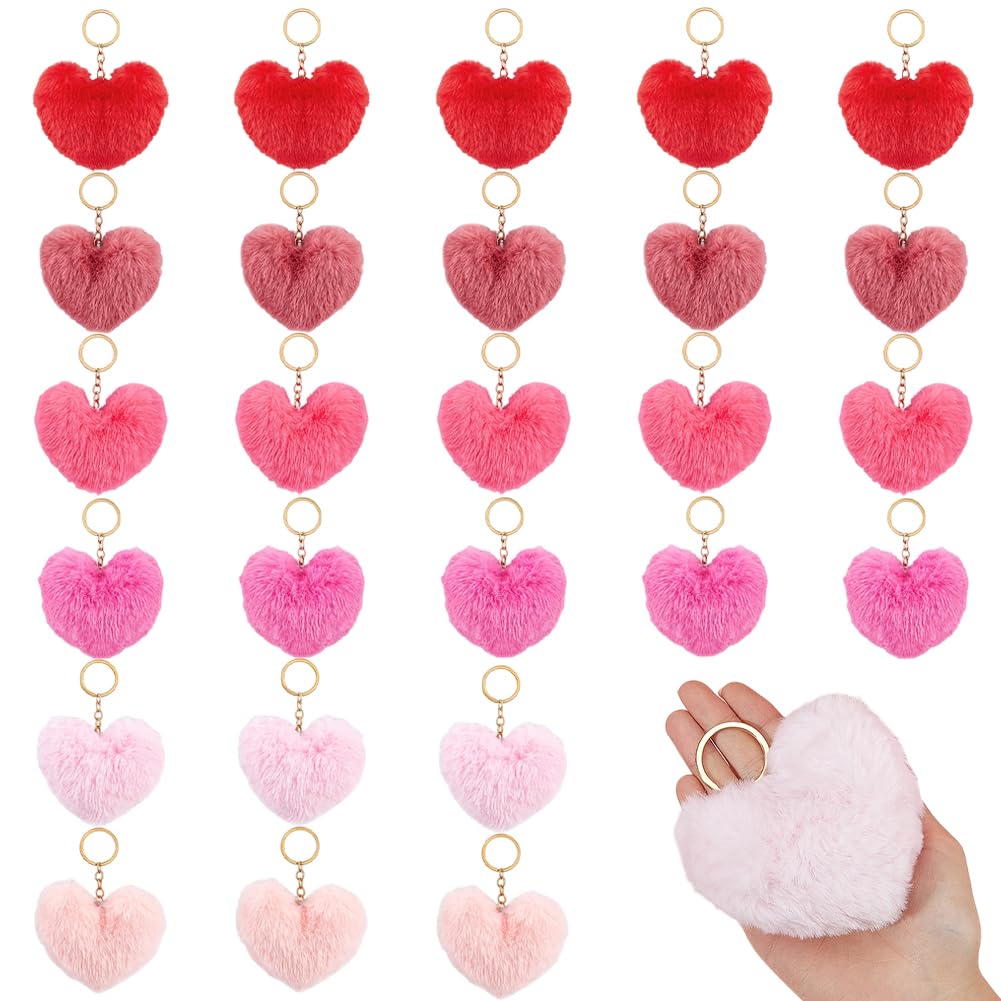 PH PandaHall Portachiavi con pompon a forma di cuore in 6 colori, 30 pezzi, portachiavi in peluche con scritta "Love", ciondoli per borse per auto, zaini, borse, matrimoni, Natale, Ringraziamento