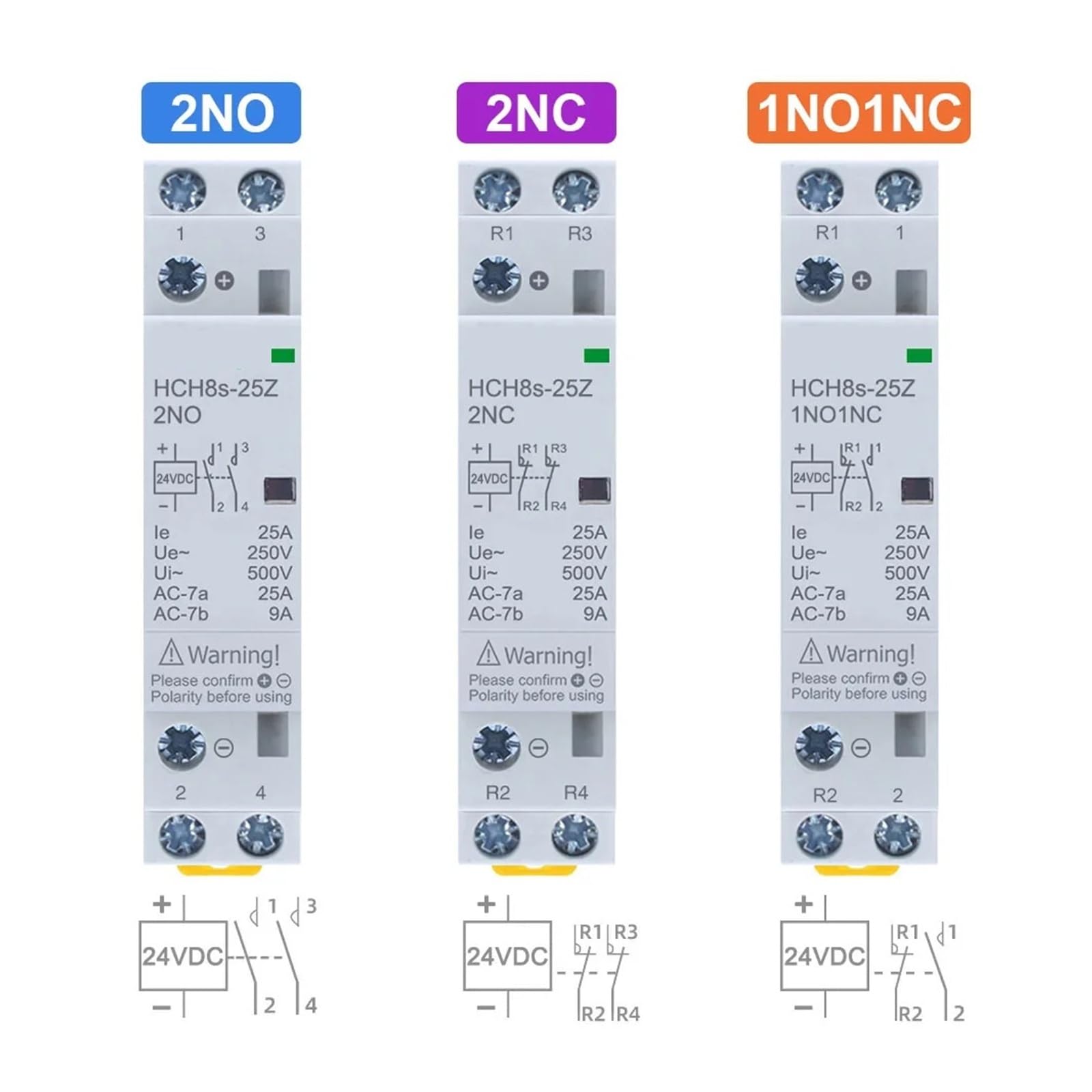 HCH8s-25 Stycznik modułowy 2P 25A AC DC 2NO lub 2NC 1NO1NC 24V 110V 220V domowy typ szyny DIN (pomarańczowy)
